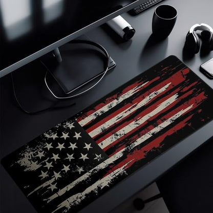 American Flag Mouse Pad Abstract American Mouse Pad 31.5x11.8 Inch Flag Texture Non-Slip Rubber Base Large Mousepad Stitched Edges Keyboard Mouse Mat Desk Pad for Office and Home - color: American Flag