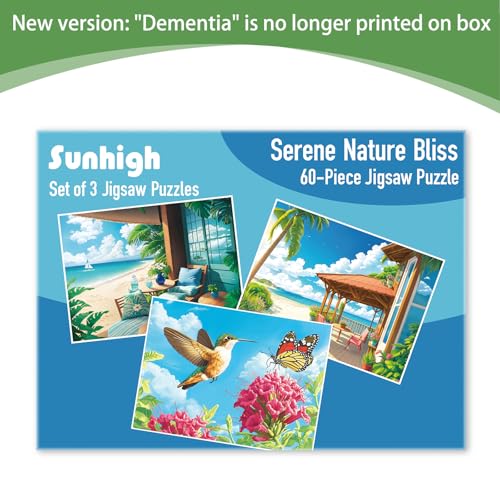 Sunhigh Dementia Puzzles for Elderly, 3x60pc Jigsaw Nature Bliss - color: Nature Bliss