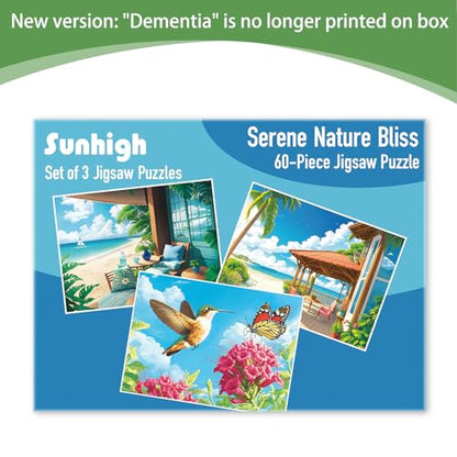 Sunhigh Dementia Puzzles for Elderly, 3x60pc Jigsaw Nature Bliss - color: Nature Bliss