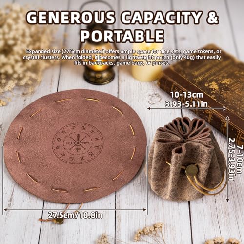 Leather Dice Tray with Zodiac Printed, 2-in-1 Dice Rolling Tray | Collapsible Dice Tray & Drawstring Pouch, Portable Dice Bag for Tabletop Games, Rune Crystal Holder & Jewelry Storage - color: Pcd06y