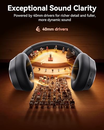 Hybrid Active Noise Cancelling Headphones, 120H Playtime Bluetooth Over Ear Headphones, Bluetooth 6.0 Wireless Headset with Display, 6 ENC Mic, Hi-Res Audio, Transparency Mode for Travel Game Black
