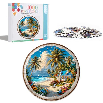 Summer Puzzles for Adults 1000 Pieces, Seaside Scenery Jigsaw Puzzles 1000 Pieces for Adults, Puzzles with Letters On Back, Challenging Family Game, 26.5 x 26.5in - color: Summer Scenery