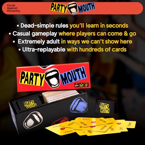 Party Mouth by Cards Against Humanity • A Fun Nasty New Card Game | Draw two words, lock eyes, and try to shout them in the same order. Ages 17+. We can't show you most of the cards on Amazon.