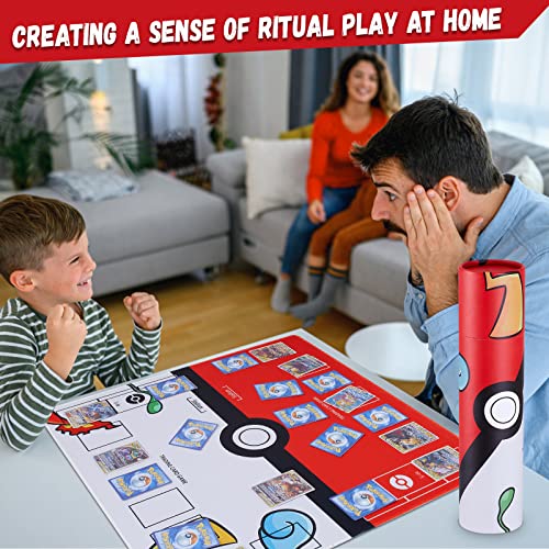 Biouai Playmat for Trading Card Game - 2 Player Trainer Mat for Game with Carry Case Tube(Red) - color: Red