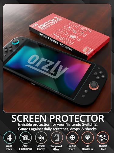 Orzly Glass Screen Protector for Nintendo Switch 2 Console 2025 Screen Size 7.9 inch 4 Pack. No Bubbles Easy Installation Anti Scratch Edition - size: 7.9"