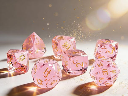 Crystal Amethyst Polyhedral Dice Set for DND (7-Piece) - Hand-Polished Gemstone Gaming Dice for Dungeons and Dragons & Tabletop RPGs, with Gift Case - color: Sj-001