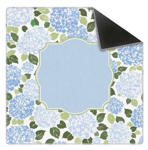 Blue and White Hydrangea Mahjong Mat 31.5x31.5 Inch | Blue Floral Non-Slip And Noise Reduction Mah Jong Table Mat Cover For Mahjong Lovers, Poker, Board Games And Dominoes. - color: Blue Hydrangea