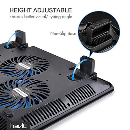 Havit HV-F2056 15.6-17 Inch Laptop Cooler Cooling Pad - Slim Portable USB Powered (3 Fans) (Blue) - color: blue