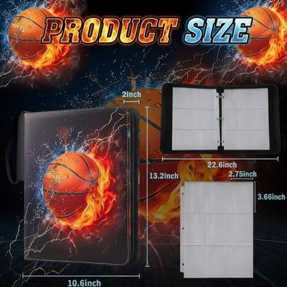 Trading Card Binder 9 Pocket, Basketball Card Binder Holds 900 Cards with 50 Removable Sleeves, Waterproof PU Leather with Zipper Card Collector Album Book Compatible with TCG Cards - color: Basketball