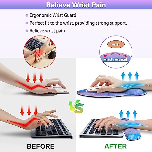 Mouse Pad Purple, Mouse Pad with Wrist Rest Set, 3-in-1 | Wrist Support Mousepad Set,Gaming with Anti-Skid Base,Ergonomic Memory Foam Keyboard Gel Wrist Rest - color: Purple Blue Marble