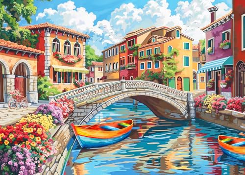 1000 Piece Puzzle for Adults - Italian Town Puzzles for Adults 1000 Pieces, Letters on Back, Venice Street Jigsaw Puzzle, Venice Scene Challenging Puzzles for Teens Seniors - 27.6 x 19.7 inches - color: Italian Town