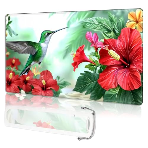 for MTG Playmat TCG Card Game Mat with Stitched Edges,Board Game Mats Non-Slip Waterproof Rubber Base 24 x 14 inch for CCG RPG DTCG Trading Card,Hummingbird Hibiscus Garden - color: Hummingbird Hibiscus Garden
