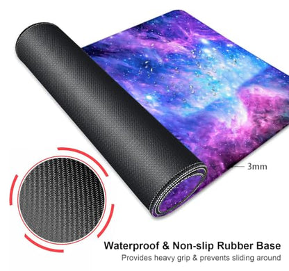 Large Mouse Pad, Desk Mat Computer Keyboard Pad Non-Slip Rubber Base Waterproof with Stitched Edges for Laptop Gaming, Office & Home 31.5 x 11.8 Inch (Galaxy Space) - color: Galaxy Space