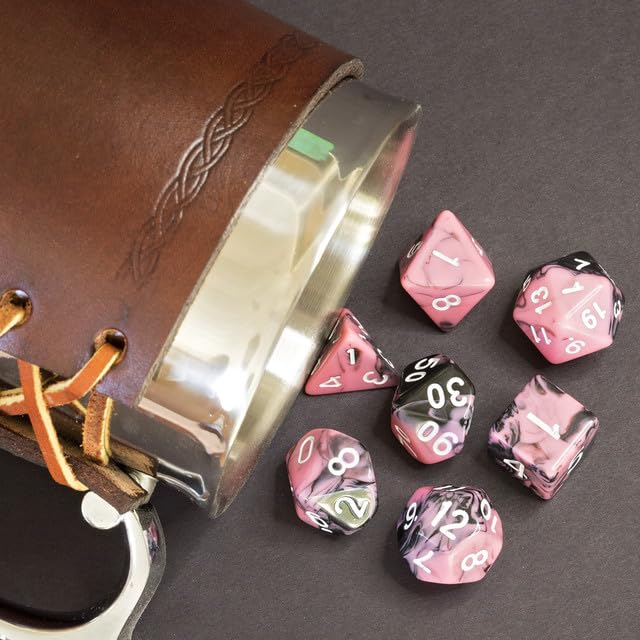 Sage’s Portal Stones DND Dice Set Acrylic Opaque 7-PC Polyhedral DND Dice Set for Dungeons and Dragons D&D Sage’s Cantrips RPG Tabletop TTRPG (Pink/Mica) - color: Pink/Mica