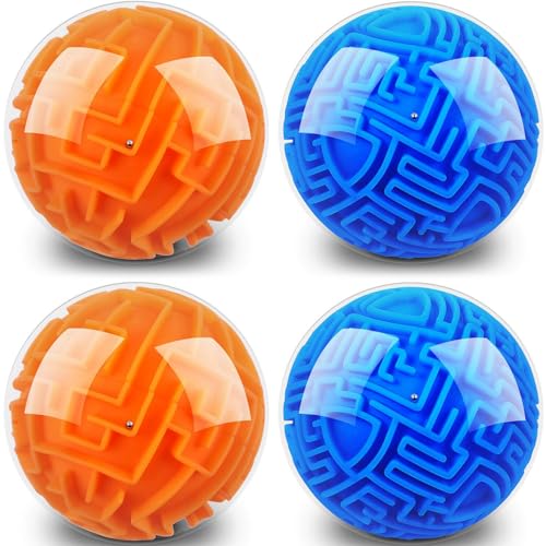 Sumind 4 Pcs 3D Puzzle Maze Ball Magic Brain Teasers Games Memory Sequential Maze Cube Ball Sphere Educational Puzzle for Adult Hard Challenges(Blue, Orange) - color: Blue, Orange