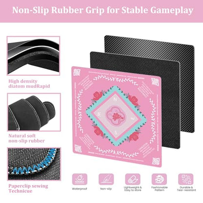 Mahjong Mat for Table, Non-Slip Noise Reducing for American Mahjong/Board Games, 31.5x31.5 Inch Premium Gaming Mat, with Black Storage Pouch (Pink) - color: Pink