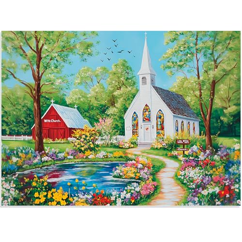 500 Pieces Jigsaw Puzzles for Adults, Spring Chursh Puzzle for Adults Seniors, Recycled Paper Puzzle 500 Pieces, NO Dust, Colorful Challenging Puzzle Family Game Gift for Friends (20.5x15in) - style: Chursh