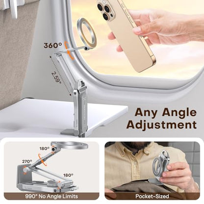 OMOTON 360°Rotating Adjustable Aluminum for MagSafe Tripod Mount, Silver | Magnetic Phone Tripod for iPhone 17/16/15 Pro Max Air, Foldable Cell Phone Stand Fits Vlog, Gym Travel Essentials Accessories - color: 5-Silver
