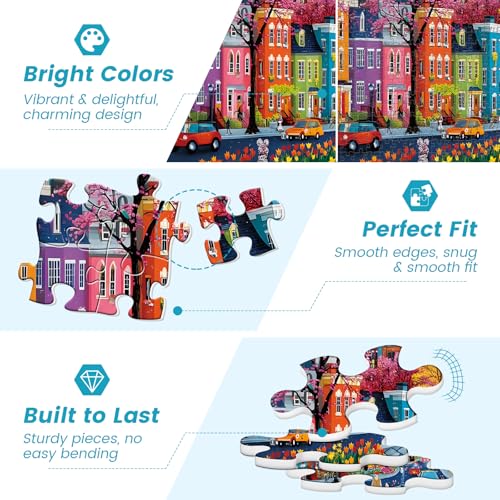 500 Piece Puzzles for Adults, Sparkling City Landscapes Puzzle for Teens Adults Seniors, Colorful Summer Street Jigsaw Puzzle 500 Pieces, Cute Puzzle with Letters on Back,Challenging Family Game Gifts - style: Sparkling City