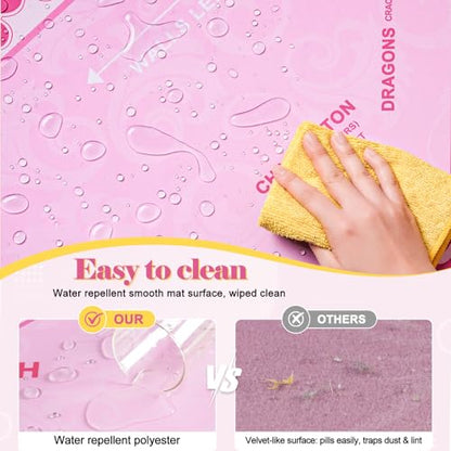 Shipped Rolled Mahjong Mat with Rules Without Creases, 3mm, 32.5" x 32.5" | Anti-Slip Rubber Base, Travel-ready with Carry Bag, Soft & Water-Repellent Surface, Noise-Reduce, for Poker & Card game - color: Pink