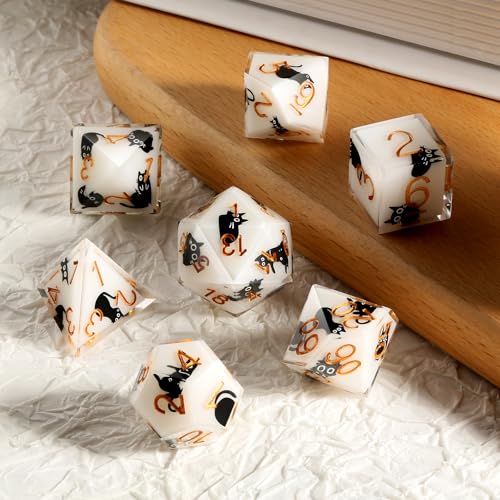 DNDND Kawaii Sharp Edge DND Dice Set - 7-Piece Cute Cat Sticker Polyhedral Dice for D&D 5E, Critical Roll & Anime RPG Fans - Collector's Gift with Dragon Case - color: Cat