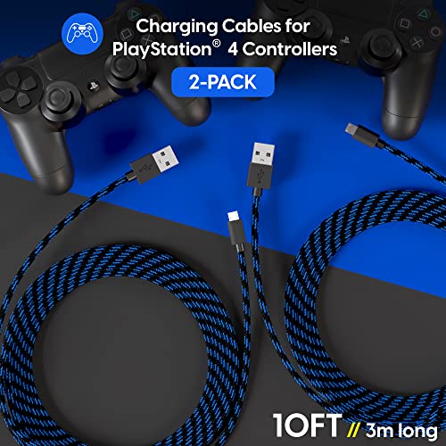 TalkWorks Long Controller Charging Cable for PlayStation 4-10-Foot Long Braided Micro USB Cord Charger Cord for PS4 Controller - Blue-Black, 2 Pack