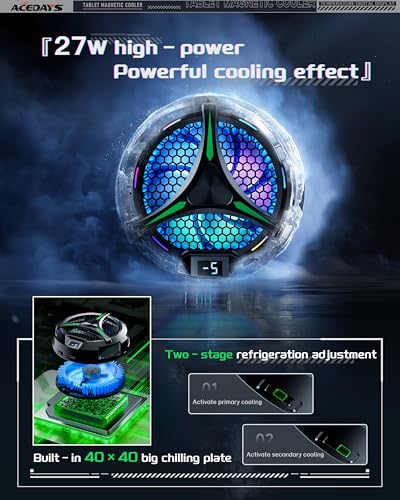 ACEDAYS Magnetic Cooler for iPad,Tablet Cooler for ipad/Surface pro/Samsung Tab,Universal Radiator with Temperature Display for Mobile Gaming,Tiktok Live Streaming (Green Mech)