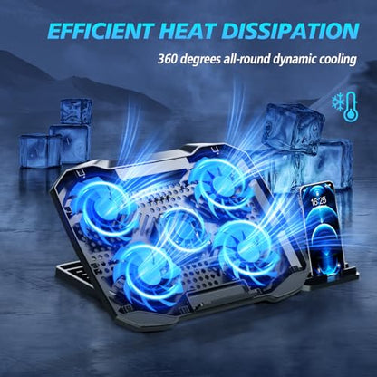 AIMIUZI Laptop Cooling Pad,Gaming Laptop Cooler with 5 Quiet Fans for 12-15.6 Inch,Laptop Cooling Stand with 5 Height Adjustable,2 USB Ports, Phone Stand - color: Silver