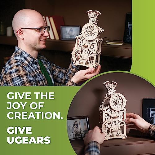 UGEARS Engine Clock 3D Wooden Puzzles for Adults – Wooden Model Kits for Adults, Mechanical Clock Kit with Moving Pistons, Steam Engine Kits, Clocks Kits for Do It Yourself, Brain Teaser 3D Puzzle - style: Engine Clock