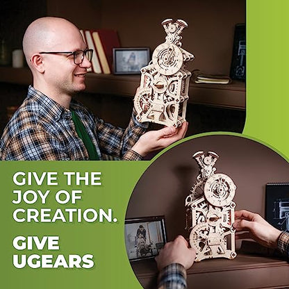 UGEARS Engine Clock 3D Wooden Puzzles for Adults – Wooden Model Kits for Adults, Mechanical Clock Kit with Moving Pistons, Steam Engine Kits, Clocks Kits for Do It Yourself, Brain Teaser 3D Puzzle - style: Engine Clock
