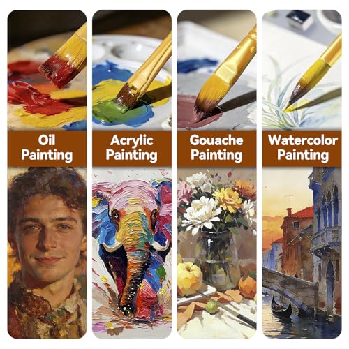 Transon 16 pcs Artist Paint Brush Set Versatile for Acrylic Painting Watercolor Painting Gouache Painting Brown Color - color: Brown