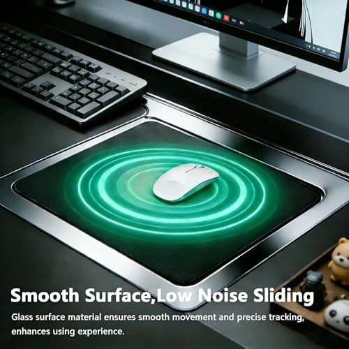 Glass Gaming Mouse Pad,Black Hard Surface Gaming Mousepad,17.7‘’X15.7'' Tempered Glass Desk Mat,Ultra-Smooth Large Square Desk Mat,Improved Precision and Speed for Esports FPS Players - color: Black