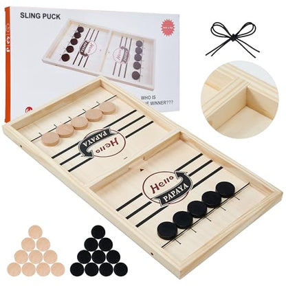 HELLO PAPAYA Fast Sling Puck Game - Test Your Speed and Accuracy with This Fast-Paced Wooden Air Hockey Desktop Battle Board Game - Guaranteed Fun Gifts for Family Night or Friends Party - size: X-Large