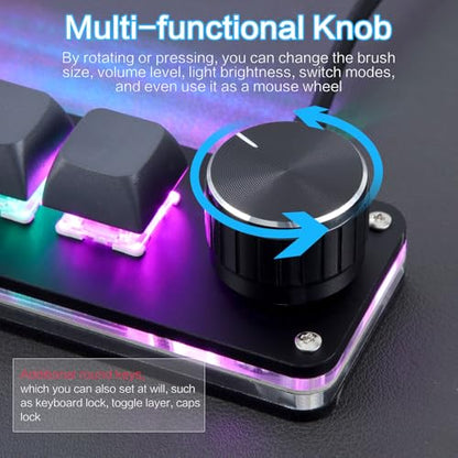 Koolertron Macro Programmable Keypad, One Handed Programmable Mechanical Keyboard, RGB Blue Switch Hot Swappable, 4 Keys 1 Knob Backlit Keypad for Working and Gaming, Black - size: 4-key (1 Knob)