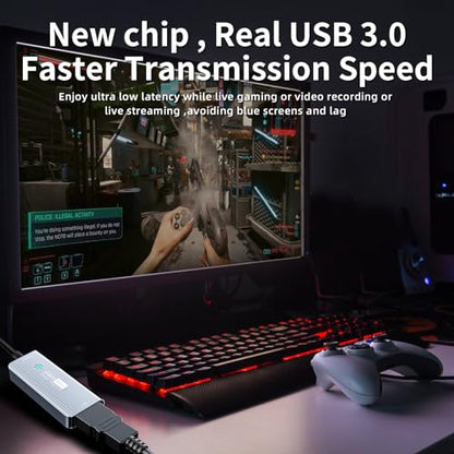 Papeaso Video Capture Card, HDMI to USB C 3.0 Capture Card, 1080P 60FPS Video Capture Device, for Streaming, Teaching,Gaming, Video conferencing or Live Broadcasting - color: Grey-C