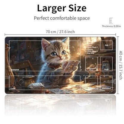 MTG Playmat with Magic Zone 27.5 x 15.7in Includes Storage Bag,TCG Playmat with Soft Surface Premium Non-Slip Rubber Backing Stitched Edges Durable Gaming Mat,Cat Playing Cards - color: Cat Playing Cards, size: 27.5"×15.7"With Zones