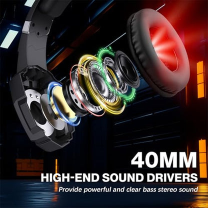LICAEVEY Gaming Headset, Over Ear Headphone with Noise Cancellation Mic, LED Light, 40mm Drivers, 120 Adjustable Mic for PC, Laptop, Phone, Console (Black) - color: Black