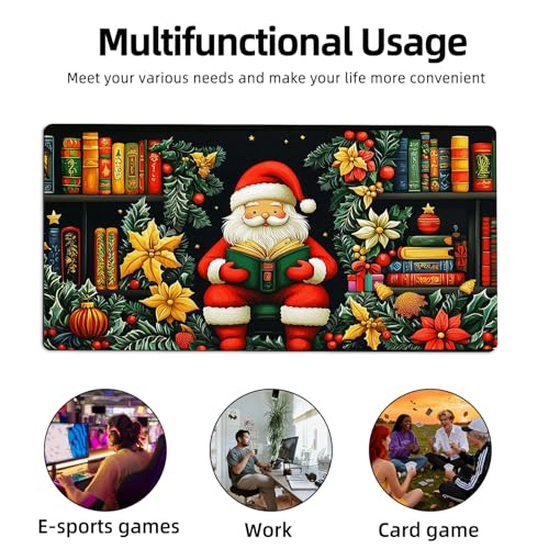 for MTG Playmat TCG Card Game Mat with Stitched Edges,Board Game Mats Non-Slip Waterproof Rubber Base 24 x 14 inch for CCG RPG DTCG Trading Card,Santa Reading Books - color: Santa Reading Books