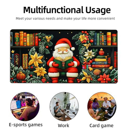 for MTG Playmat TCG Card Game Mat with Stitched Edges,Board Game Mats Non-Slip Waterproof Rubber Base 24 x 14 inch for CCG RPG DTCG Trading Card,Santa Reading Books - color: Santa Reading Books