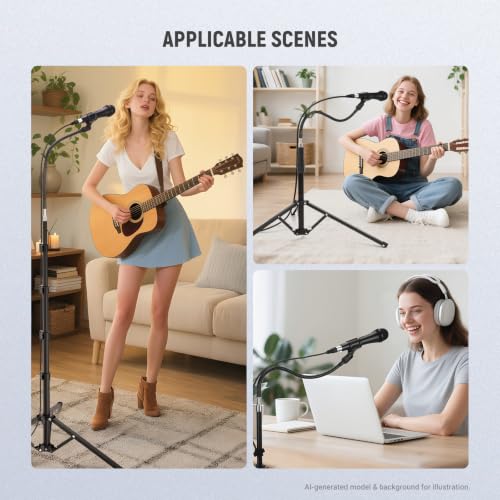 NEEWER Microphone Stand with Flexible Arm, Boom Arm Mic Floor Tripod Mount Holder with Mic Clips, 3/8" to 5/8" Adapter, Cable Clips for Singing Vlogging Live Streaming Video Recording, MS010 - style: MS010