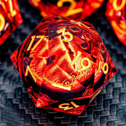 ARUOHHA DND Resin Dice Gazes Eye Dice Liquid Core Flaming RPG Sharp Edged Dice Set with Gift Box, Polyhedral D and D Dice Set Compatible with Dungeons Dragons Role Playing Game D20 D12 D10 D8 D6 - color: Sl01-gold Red