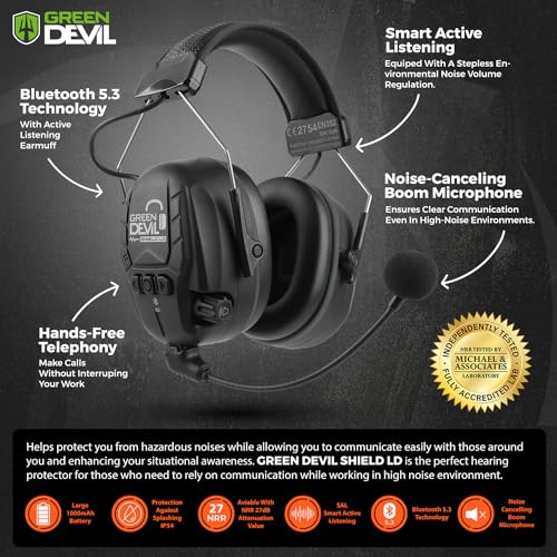 GREEN DEVIL Electronic Bluetooth Hearing Ear Protection Headphones With Boom Microphones 27dB Noise Cancelling Earmuffs - color: Grey