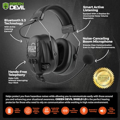 GREEN DEVIL Electronic Bluetooth Hearing Ear Protection Headphones With Boom Microphones 27dB Noise Cancelling Earmuffs - color: Grey