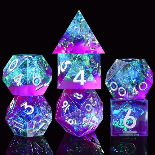 AUSTOR 7-Die DND Dice Set Handmade Sharp Edge Polyhedral Dice for Dungeons and Dragons RPG MTG Table Games（Violet & Blue） - color: Violet & Blue