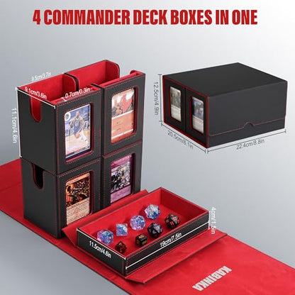 Kabinka Card Deck Box for MTG Commander, Holds 400+ Double-Sleeved Cards, 5 IN 1 Detachable Card Case with Dice Tray, Fits Magic/TCG Cards, 4 Magnetic Card Holders & Dividers (Black Red) - color: Black& Red
