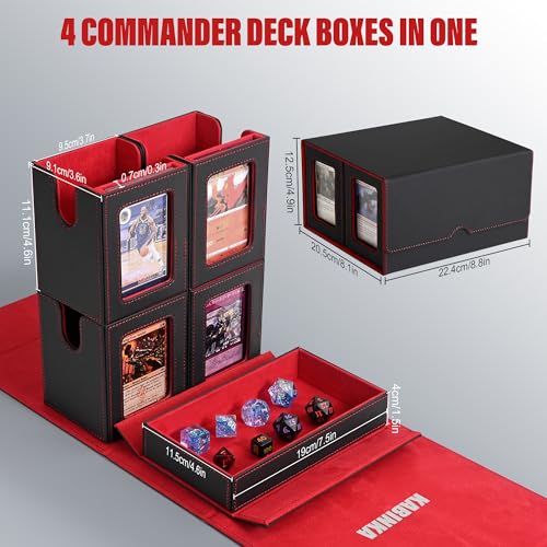 Kabinka MTG Commander Deck Box, Holds 400+ Double-Sleeved Cards | 5-in-1 Card Deck Box, Patented Design, Magnetic Detachable Card Case with Dice Tray, Fits Magic / TCG Cards (Black Red) - color: Black& Red
