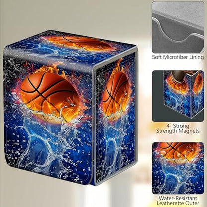 Card Deck Box, Card Storage Box Fits 100+ Single Sleeved Cards, Large Capacity PU Leather Card Storage Box with Strong Magnet for Magic Commander TCG CCG, Basketball - color: Basketball