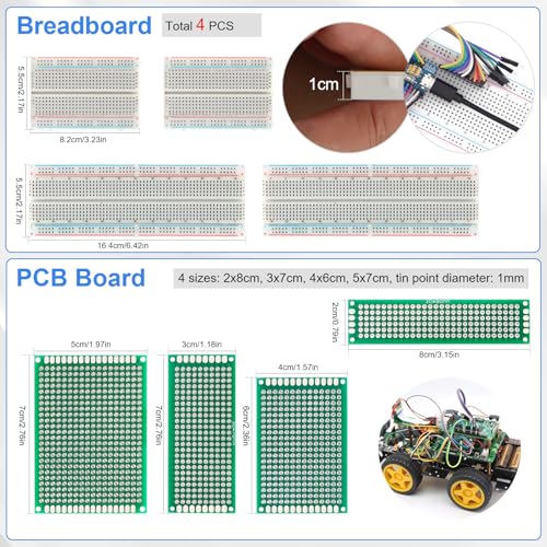 Electronic Component Kit, 1628 Pcs DIY Electronics Kit with LED Diodes, Diodes, Metal Film Resistors, Electrolytic Capacitor, Transistors, Ceramic Capacitors, Dupont Wire, PCB Board, Breadboard - style: 1628 Pcs