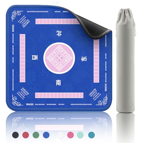 2F22E Mahjong Mat - Non-Slip Noise Reduction Gaming Mat 32.4x32.4 Inch for Mahjong/Poker/Board Games/Card Games/Dominoes (Blue) - color: Blue