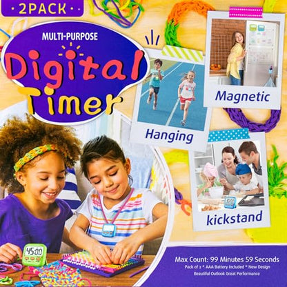 2 Pack Digital Timer for Kids, Magnetic Kitchen Timers for Cooking, Egg, Teachers, Classroom, Study, Exercise, Oven Baking - AAA Battery Included